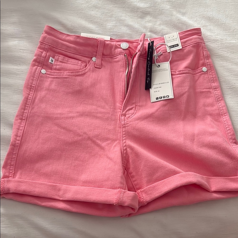 Judy Blue Pink Jean Shorts high waisted Cuffed Hem